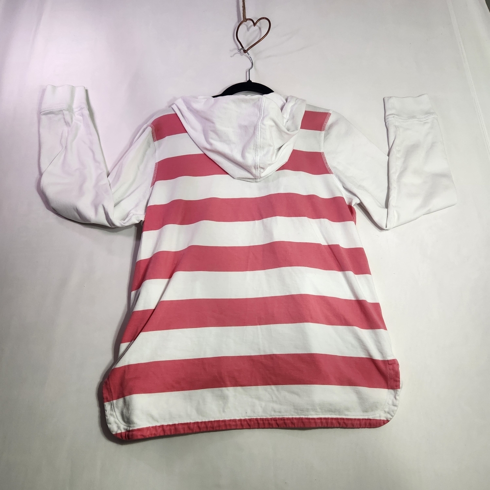 ⭐️Tommy Bahama Pink White Striped Zip Up Hoodie Medium Resort Beach Coastal - Picture 3 of 8